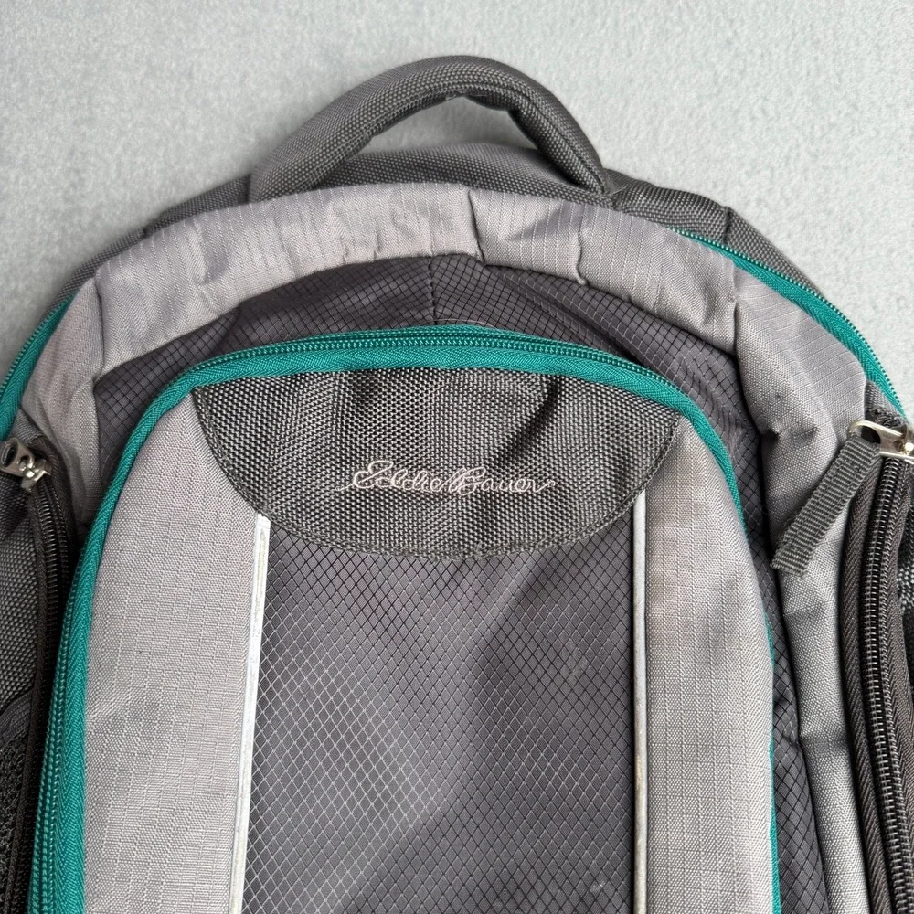 Eddie Bauer Backpack Gray Teal Ripstop Insulated Pocket Hiking Travel Daypack